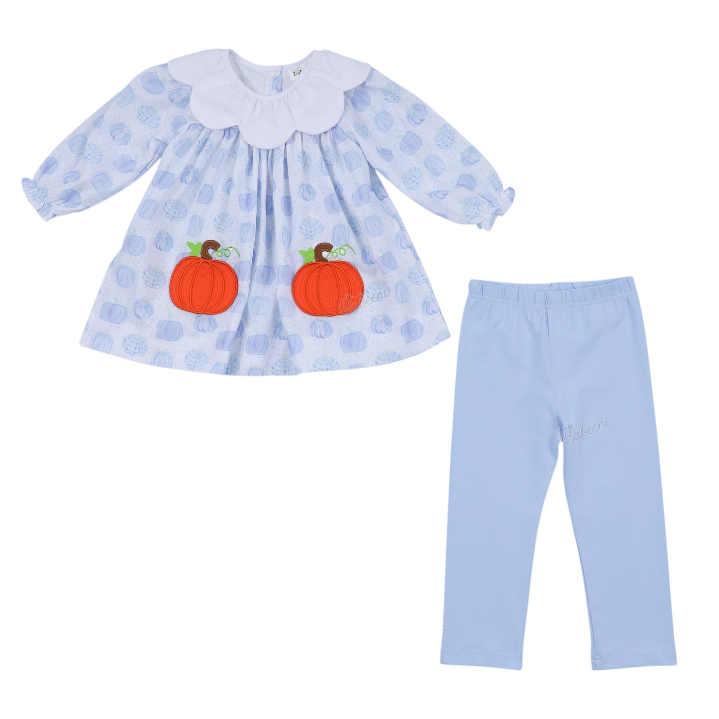 Adorable applique pumpkin girls set in blue