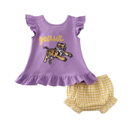 PURPLE GOLD LSU GEAUX TIGER SEQUIN BLOOMER SET