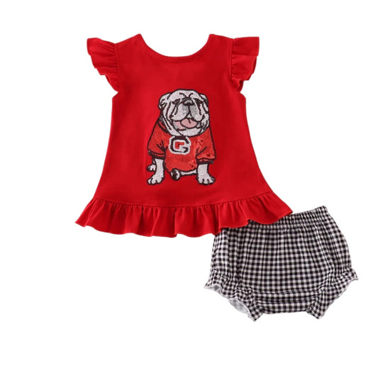 RED GEORGIA BULLDOG SEQUIN BLOOMER SET