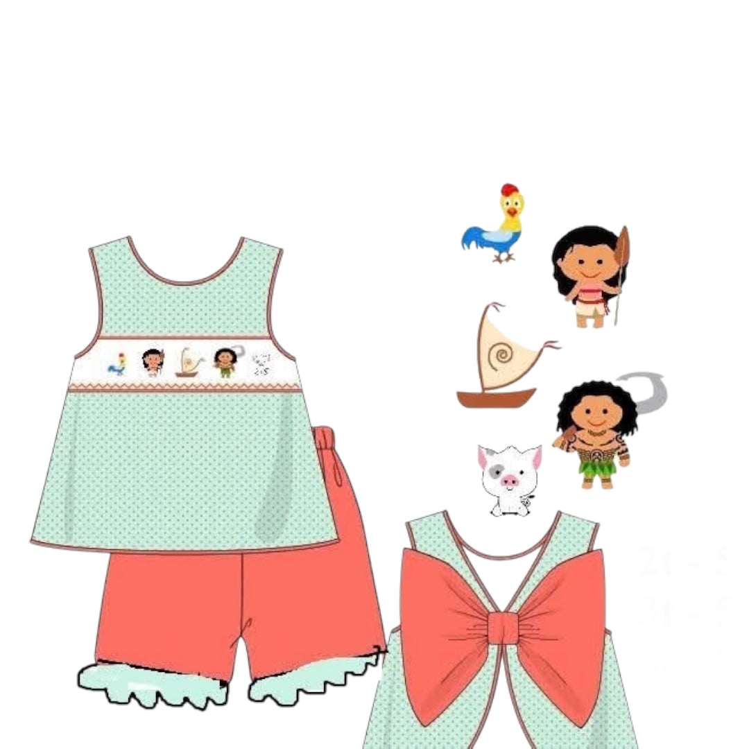 Handsmocked Island friends Short Set