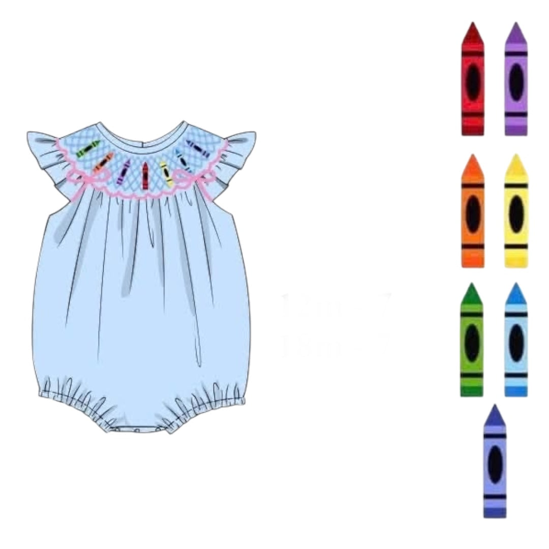 Hand smocked Back to school crayon bubble