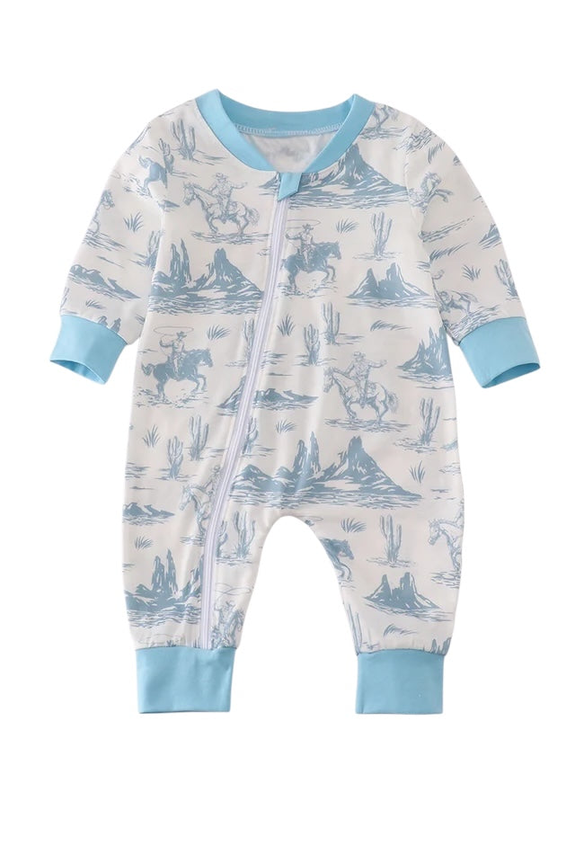 BLUE COWBOY EMBROIDERY ROMPER