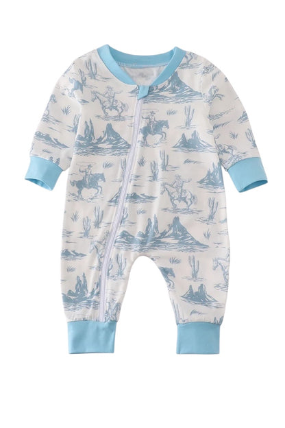 BLUE COWBOY EMBROIDERY ROMPER