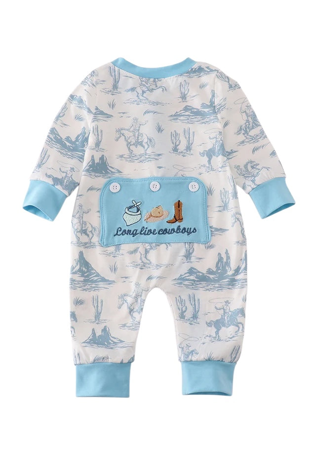 BLUE COWBOY EMBROIDERY ROMPER