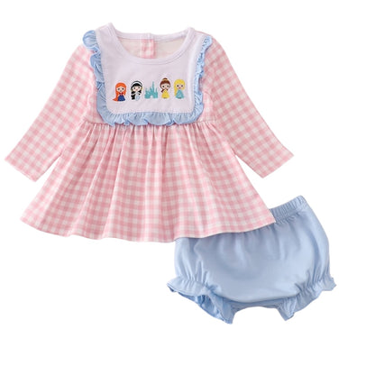 PINK PRINCESS CASTLE EMBROIDERY GINGHAM BLOOMER SET