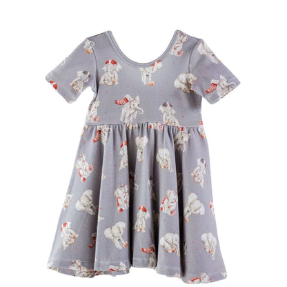 Alabama Crimson Tide organic muslin game day dress for toddlers with elephant print