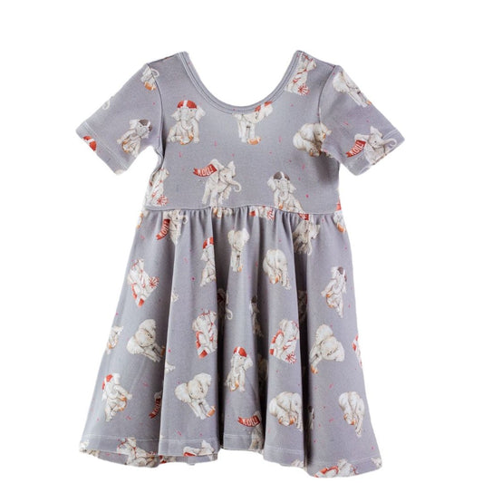 Alabama Crimson Tide organic muslin game day dress for toddlers with elephant print