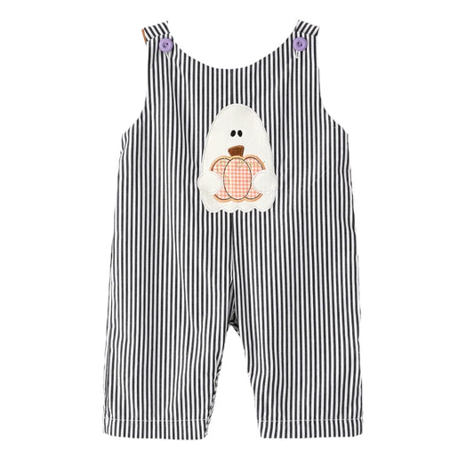 Halloween Striped Ghost Embroidered Baby Boys Romper
