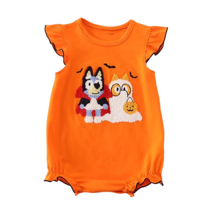 ORANGE HALLOWEEN BLUEY FRENCH KNOT RUFFLE BUBBLE