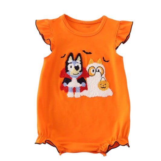 ORANGE HALLOWEEN BLUEY FRENCH KNOT RUFFLE BUBBLE