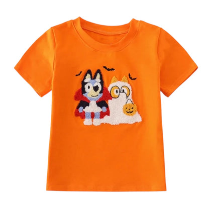 ORANGE HALLOWEEN BLUEY FRENCH KNOT TOP