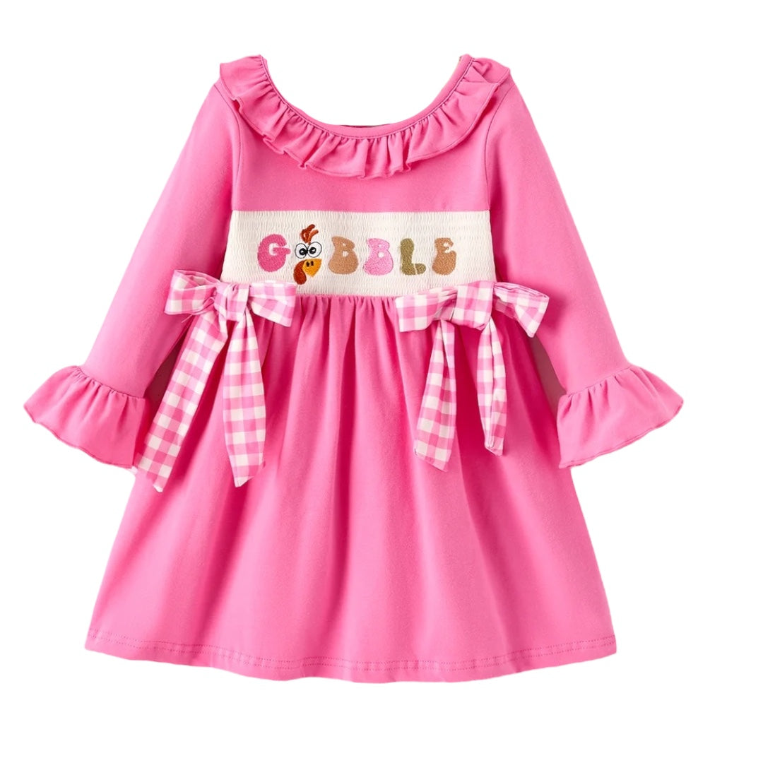 Fall Thanksgiving& Halloween "GOBBLE" Smock Embroidery Baby Girl Dress