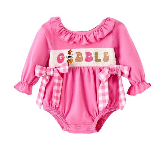 Fall Thanksgiving& Halloween "GOBBLE" Smock Embroidery Baby Girl Romper