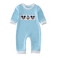 BLUE CHARACTER EMBROIDERY ROMPER