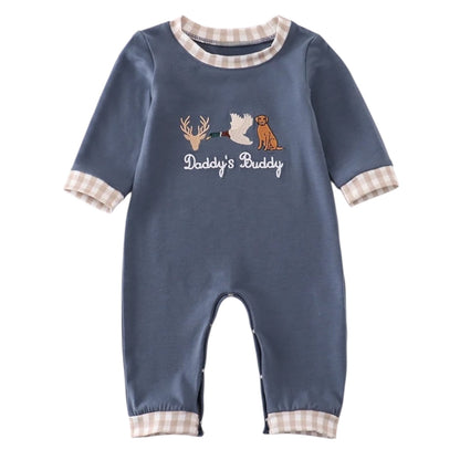 NAVY HUNTING EMBROIDERY ROMPER