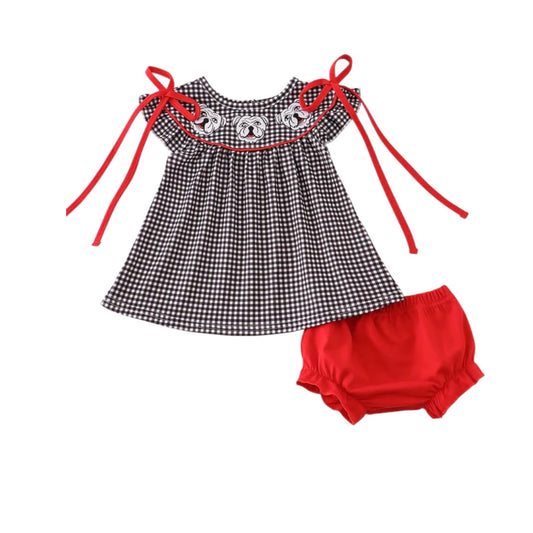 GEORGIA BULLDOG EMBROIDERY PLAID BLOOMER SET