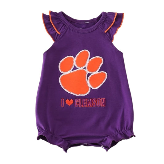 PURPLE I LOVE CLEMSON APPLIQUE RUFFLE BUBBLE