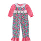 BLUE CHRISTMAS TREE SMOCKED RUFFLE JUMPSUIT SET