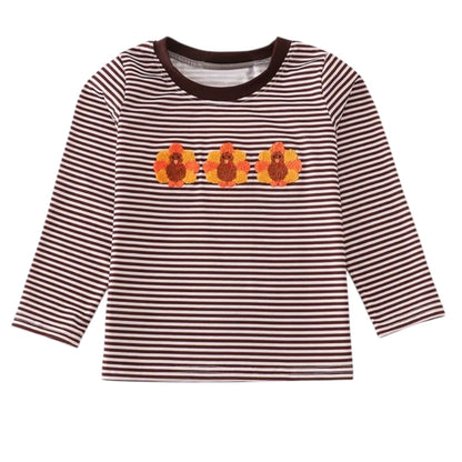 BROWN TURKEY FRENCH KNOT STRIPE TOP