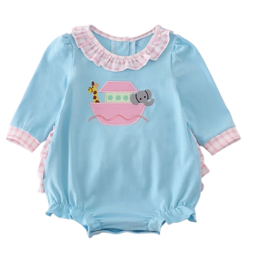 BLUE NOAH'S ARK APPLIQUE RUFFLE BUBBLE