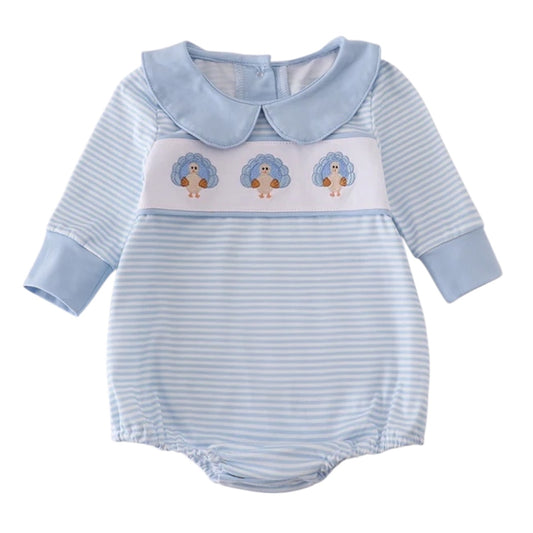 BLUE TURKEY EMBROIDERY STRIPE BUBBLE