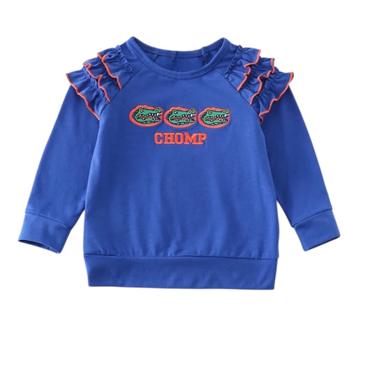 BLUE CHOMP EMBROIDERY GIRL TOP-Gators