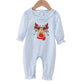 BLUE STRIPE REINDEER APPLIQUE RUFFLE ROMPER-Girls