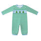 GREEN CHRISTMAS TREE SMOCKED STRIPE ROMPER