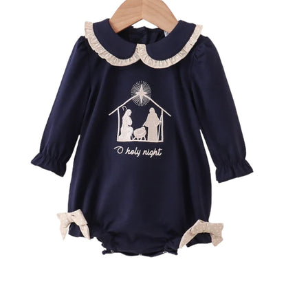 Navy nativity embroidery girl bubble