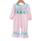 PINK CHRISTMAS TREE SMOCKED   STRIPE RUFFLE ROMPER