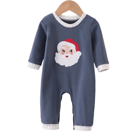 NAVY CHRISTMAS SANTA CLAUS APPLIQUE ROMPER