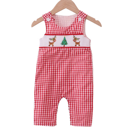 RED WOVEN CHRISTMAS TREE REINDEER SMOCKED JONJON
