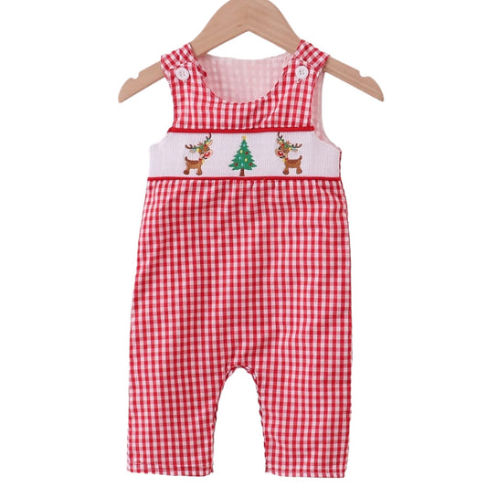 RED WOVEN CHRISTMAS TREE REINDEER SMOCKED JONJON