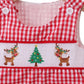 RED WOVEN CHRISTMAS TREE REINDEER SMOCKED JONJON