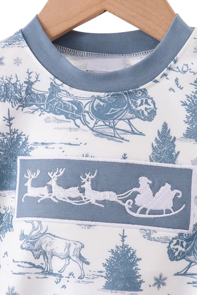 BLUE CHRISTMAS  VINTAGE REINDEER EMBROIDERY BUBBLE