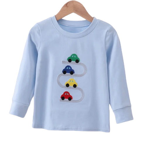 BLUE CAR EMBROIDERY TOP