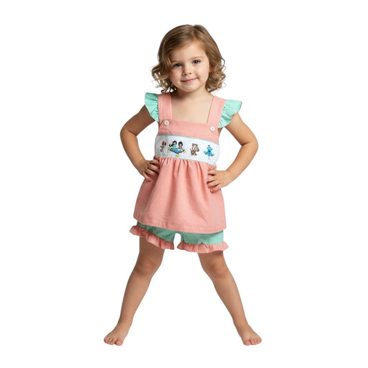 Whole  New World Handsmocked girls short set