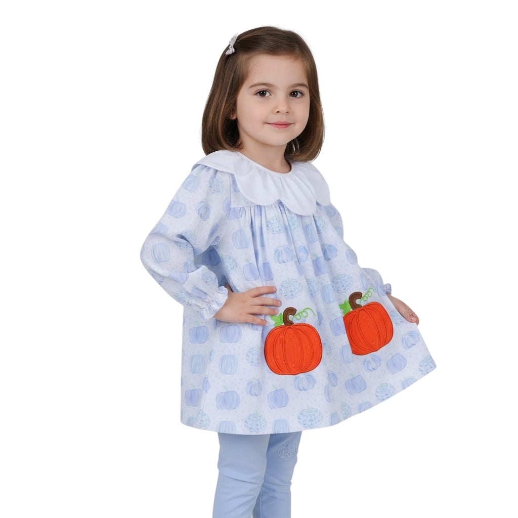 Adorable applique pumpkin girls set in blue