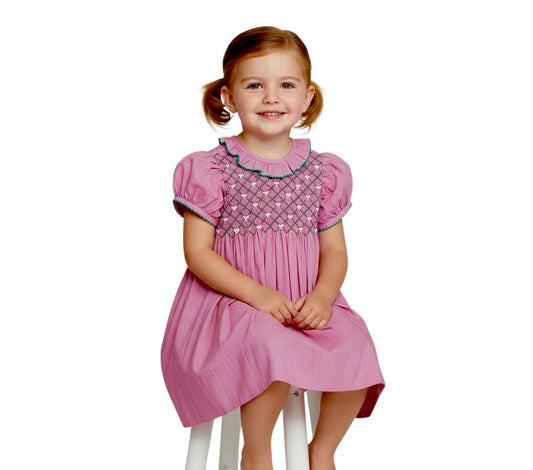 Red. Smocked Heirloom Dress with Collar