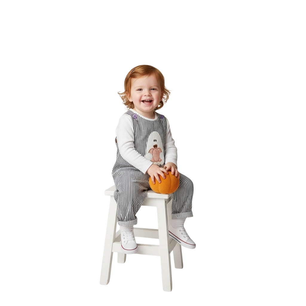 Halloween Striped Ghost Embroidered Baby Boys Romper