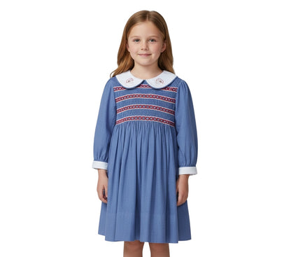 SMOCKED Santa Dress with embroidered collar