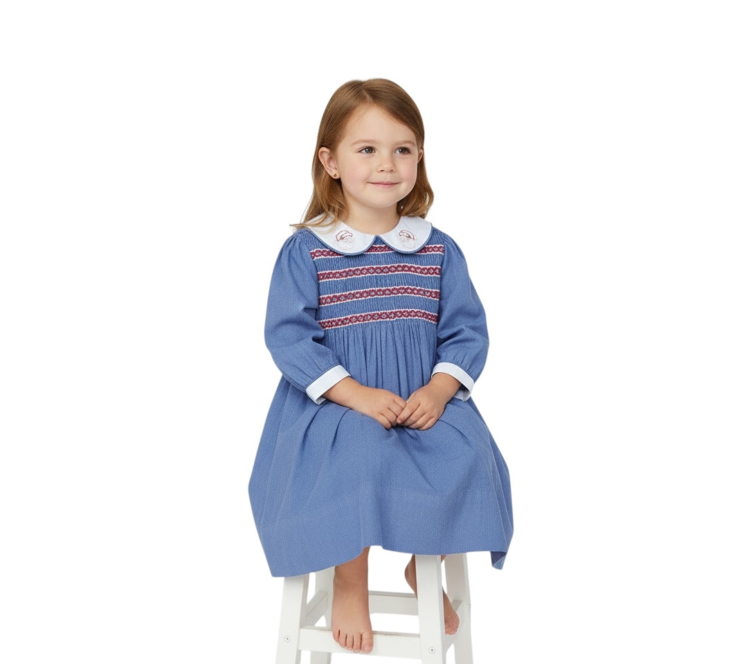 SMOCKED Santa Dress with embroidered collar