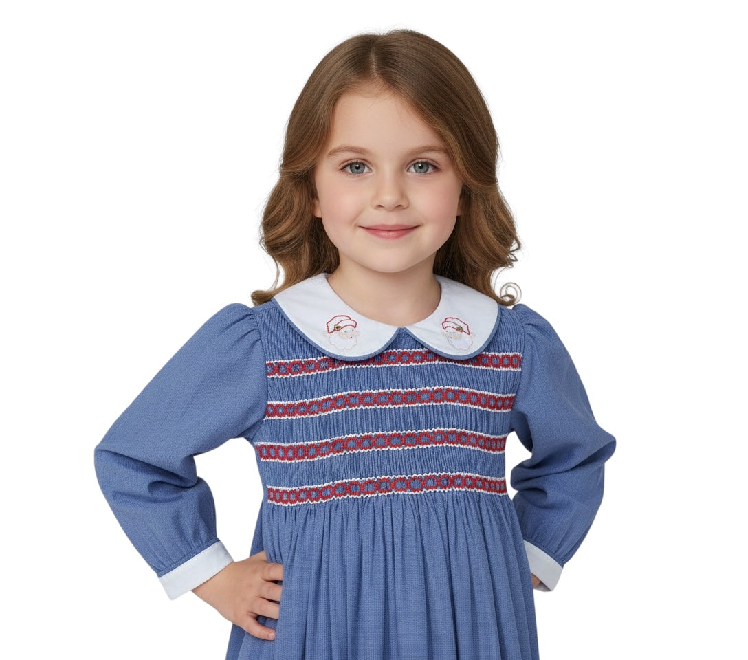 SMOCKED Santa Dress with embroidered collar