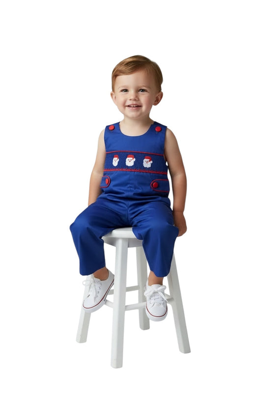 Blue Santa Claus hand smocked boy longall