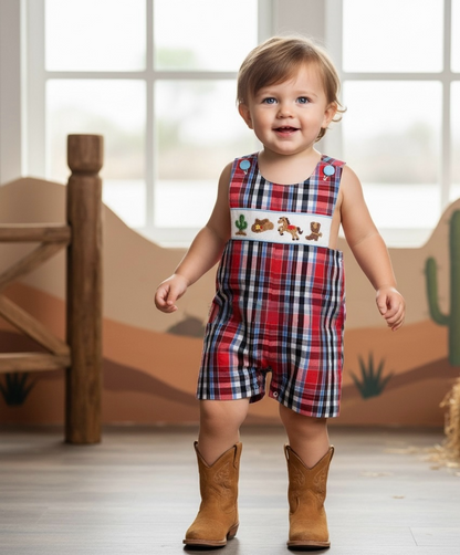 Cute cowboy smocked shortall