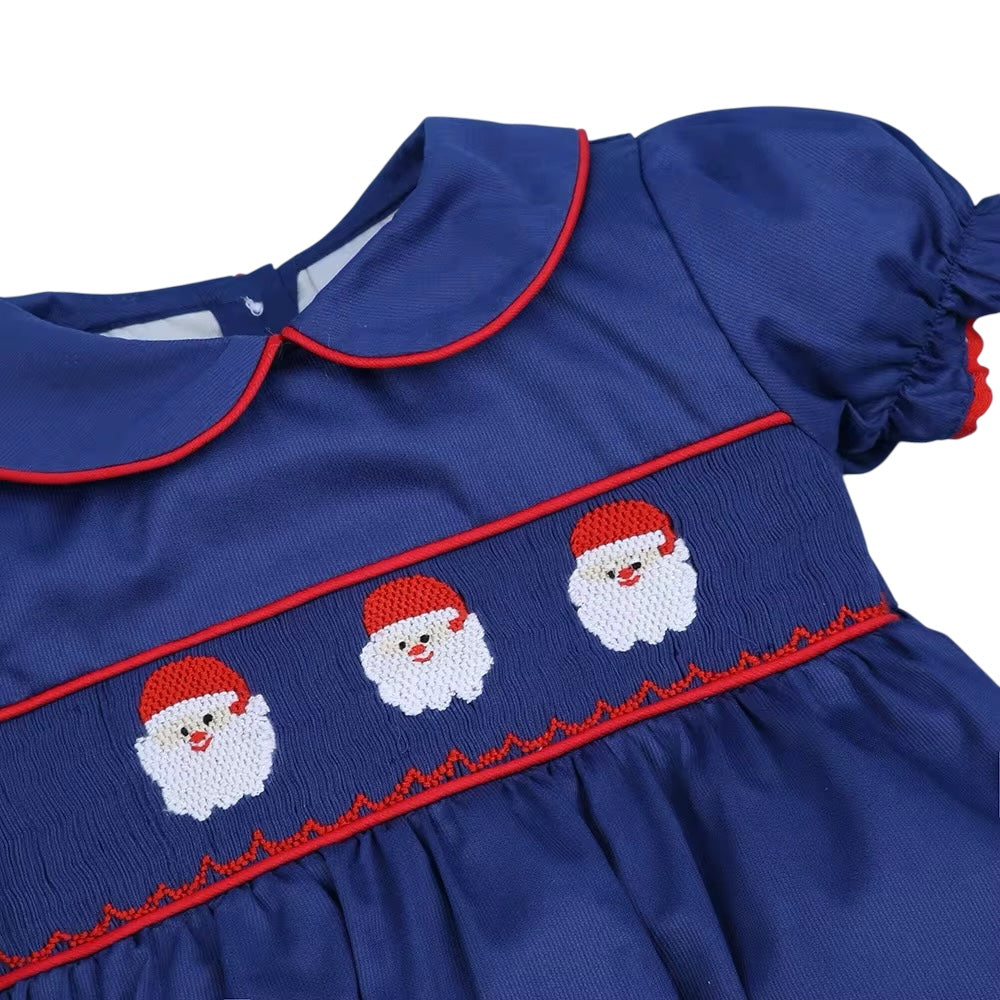 Christmas Santa Claus hand smocked girl bubble
