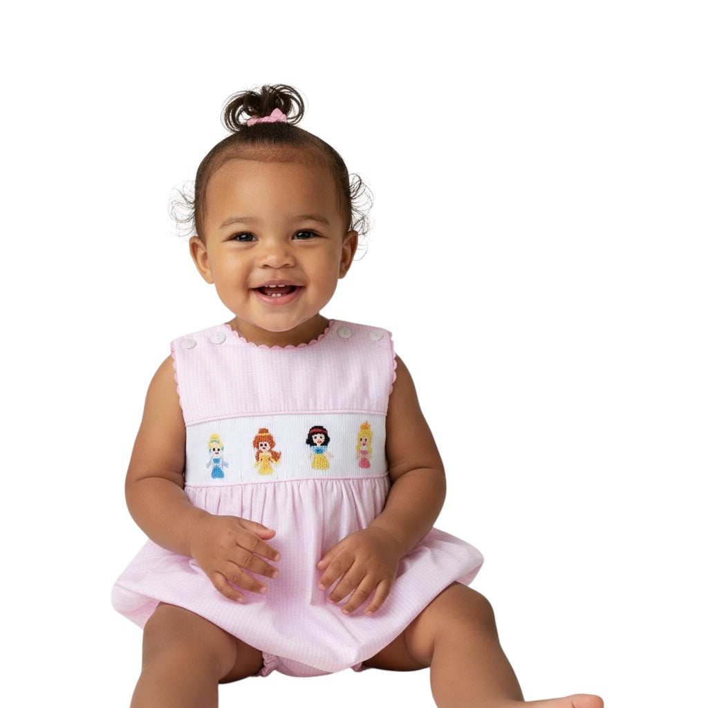 PINK PRINCESS HAND SMOCKED PLAID BUBBLE