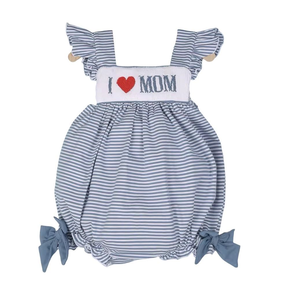 I LOVE MOM HANDSMOCKED BUBBLE WITH BOWS
