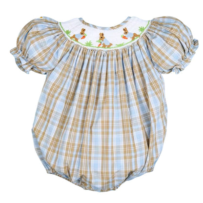 Handsmocked Baby girl bubble with cute bunny and carrot
