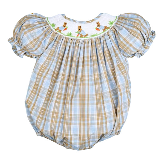 Handsmocked Baby girl bubble with cute bunny and carrot